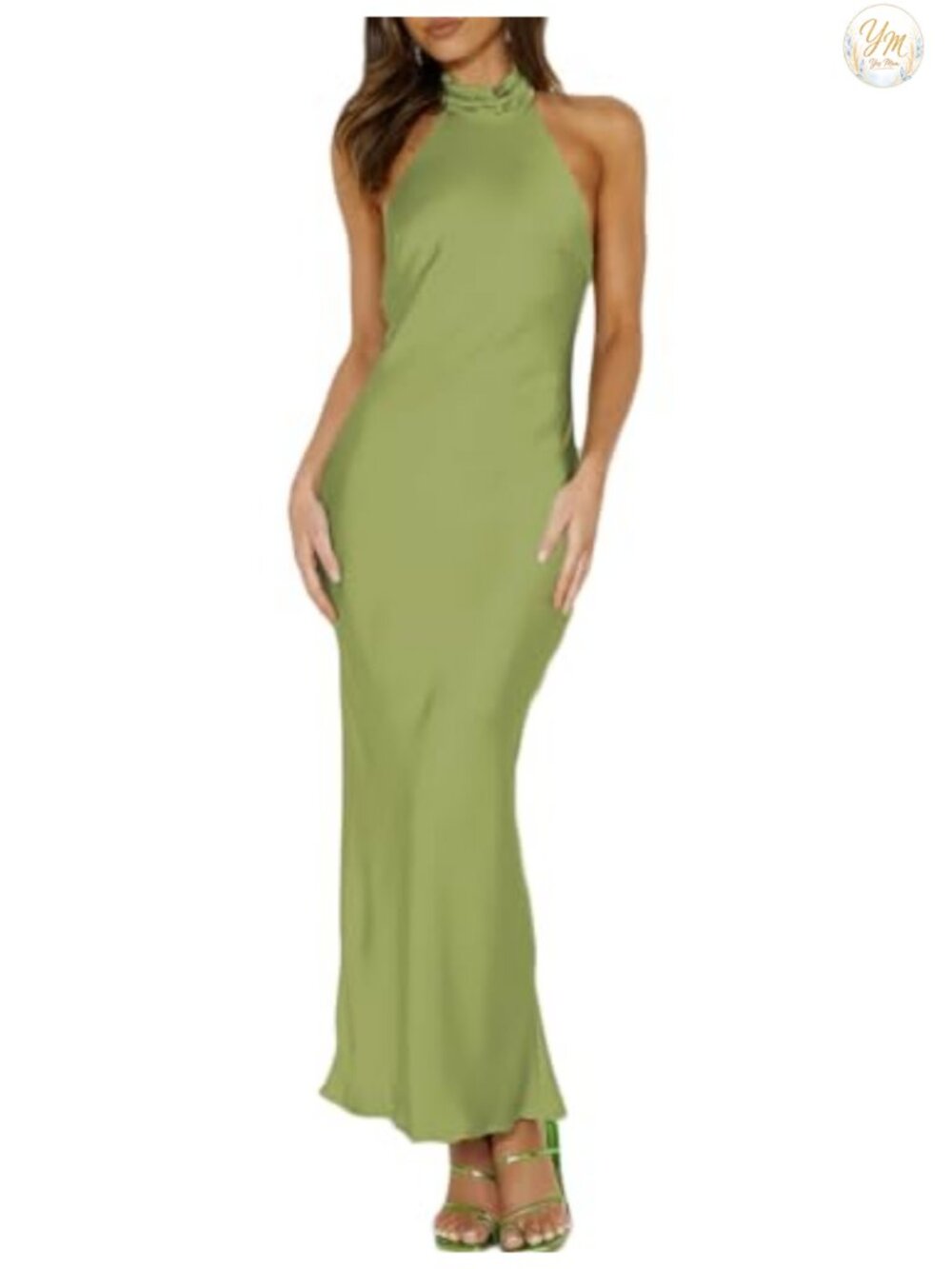 Satin Halter Neck Backless Maxi Dress Formal Wedding Guest